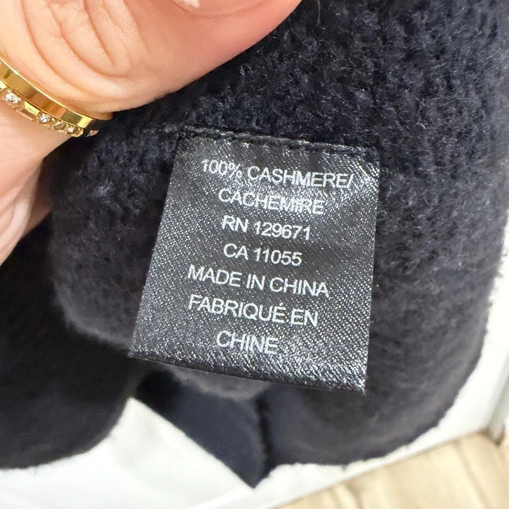 360 Cashmere Monica Sweater Navy Blue 100% Cashmere Mock Neck Ladder Back Small‎